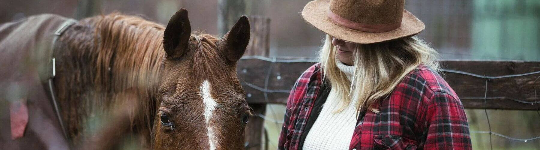 Lady with a chestnut horse