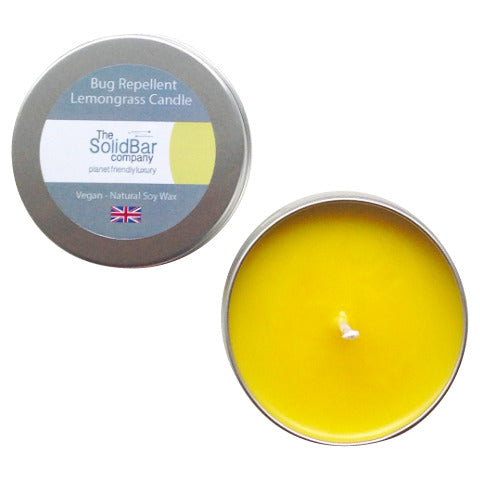 Lemongrass Bug Repellent Candle label and candle